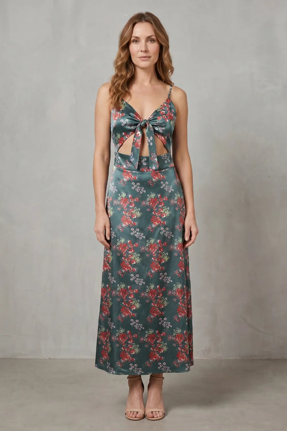 Satin floral allure – Midi dress