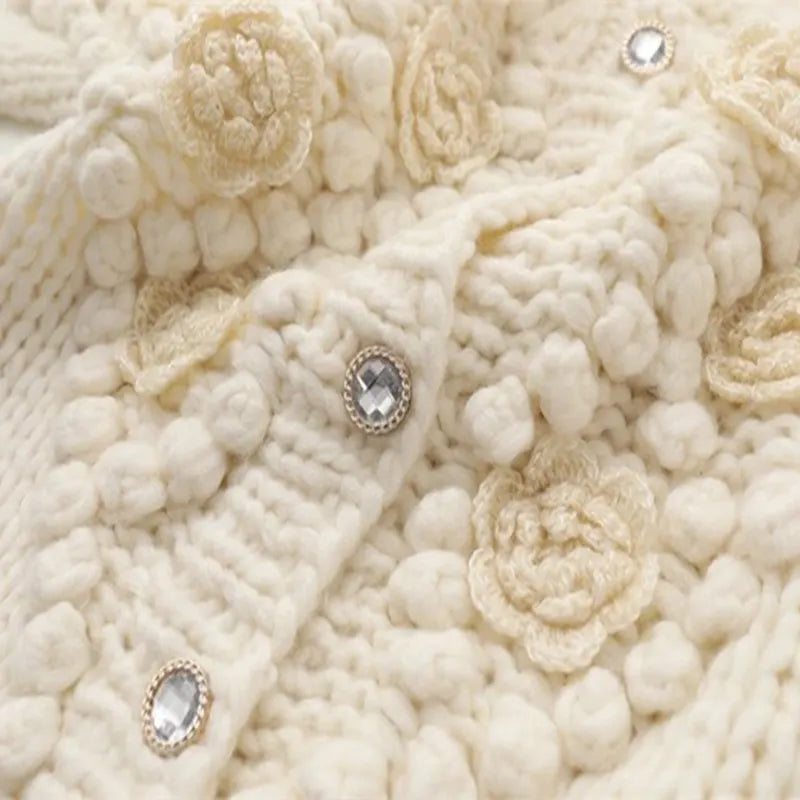 Women's Vintage Bohemian Floral Embroidery Art Aran Sweater Cardigan