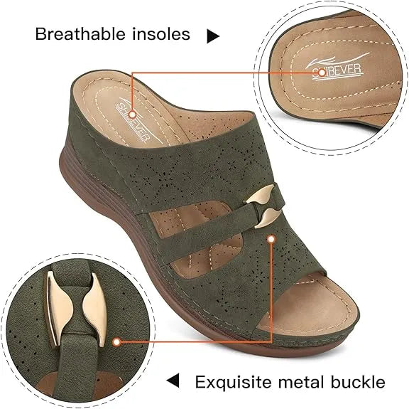 SHIBEVER Wedge Sandals for Women Hollow Out Slip On Platform Wedge Sandals Summer Casual Walking Shoes