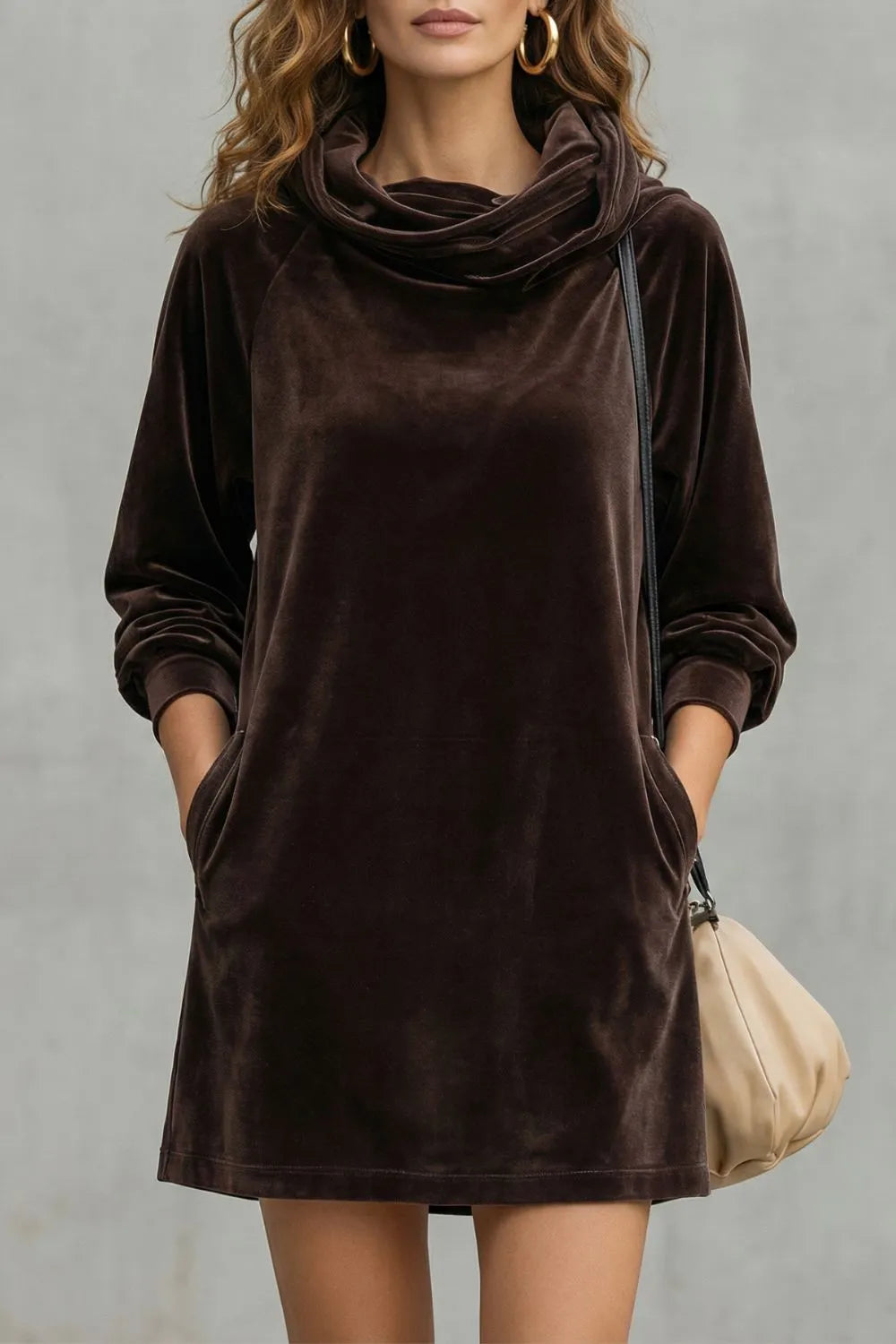 Velvet drape comfort – Cowl neck mini dress
