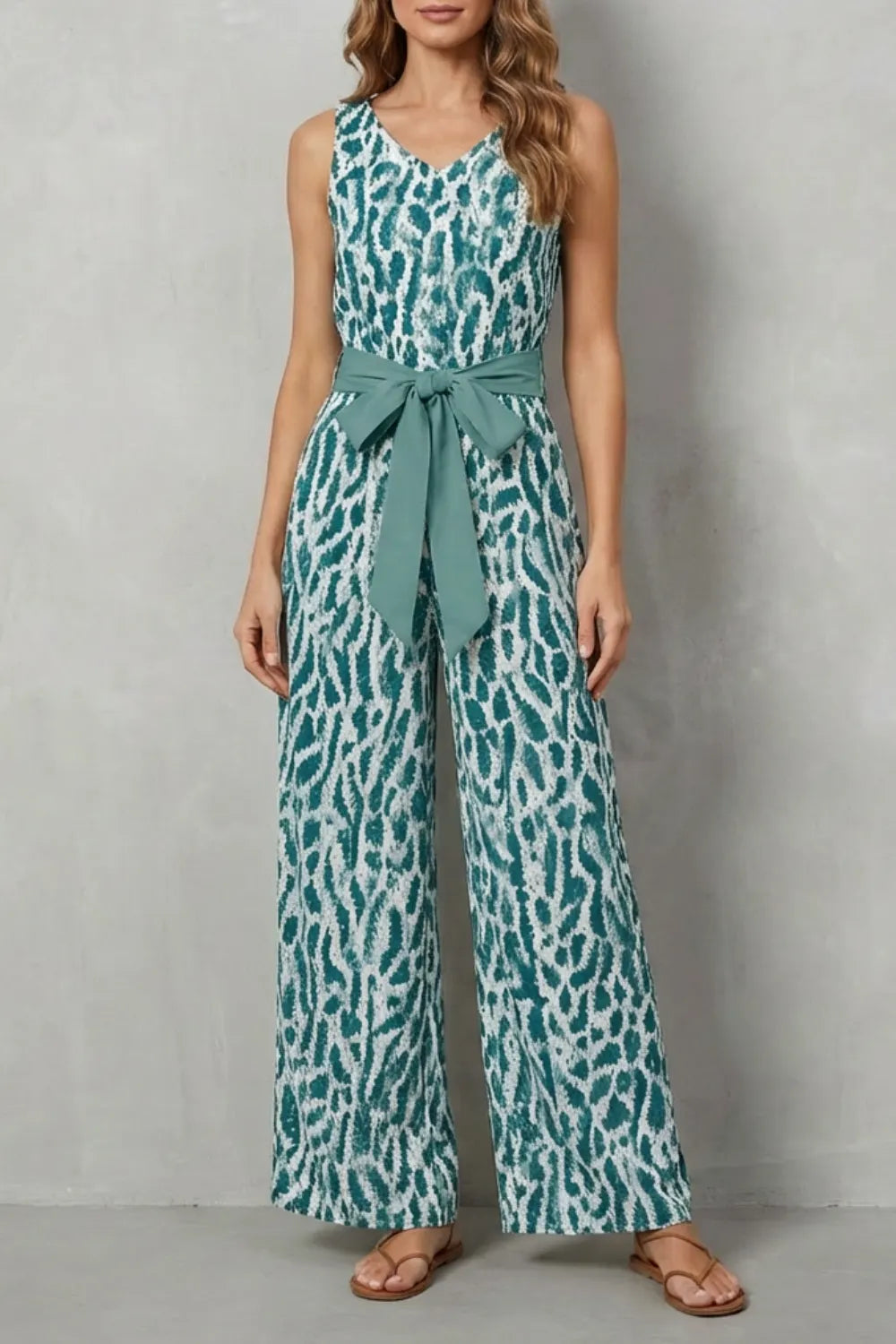 Printed tie-waist – Sleeveless jumpsuit