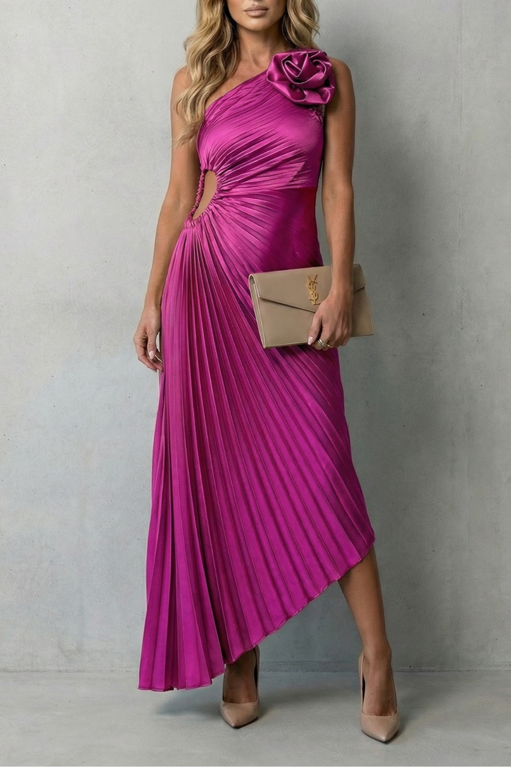 Statement elegance – Women’s One-Shoulder Pleated Maxi Dress