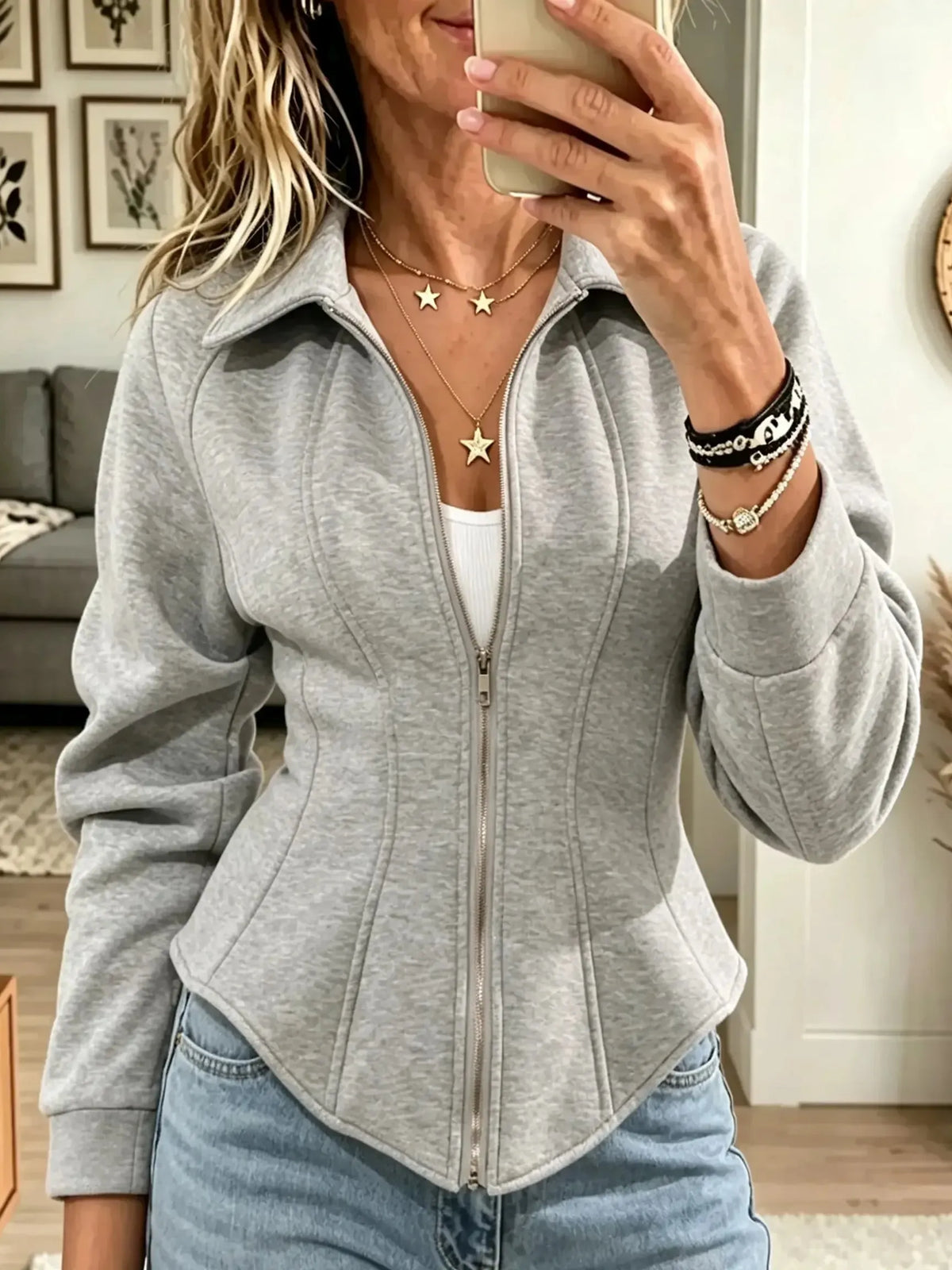 Women's Zip-Up Corset Hem Sweatshirt Jacket