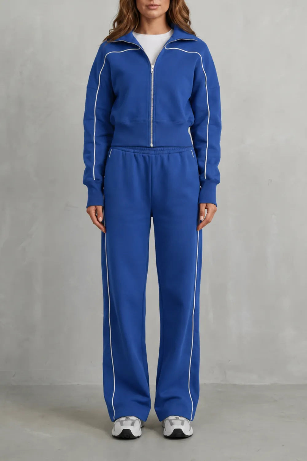 Urban Edge Piped Zip Jacket & Wide-Leg Pants Set