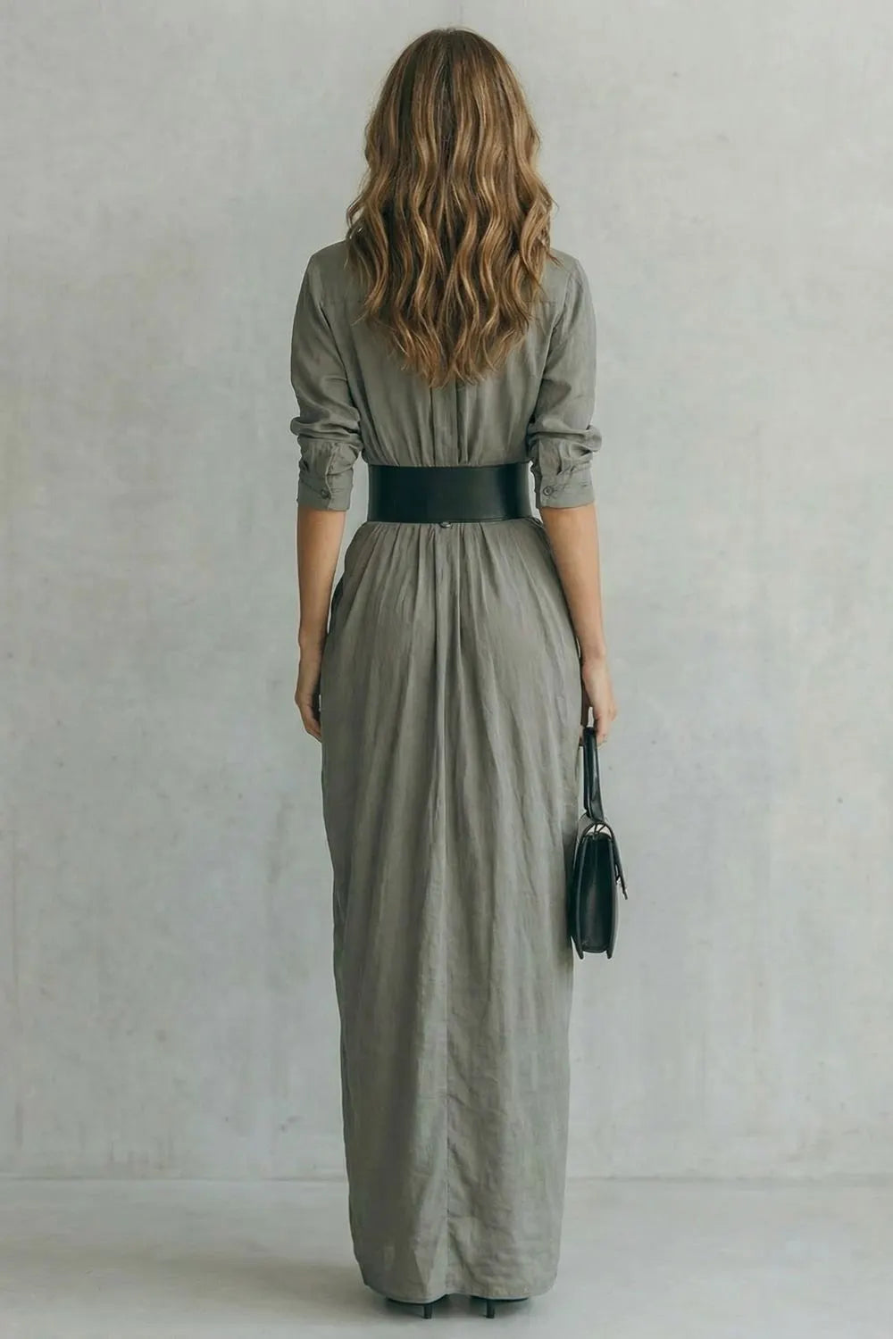 Pleated waist drama – Maxi shirt dress (includes belt)