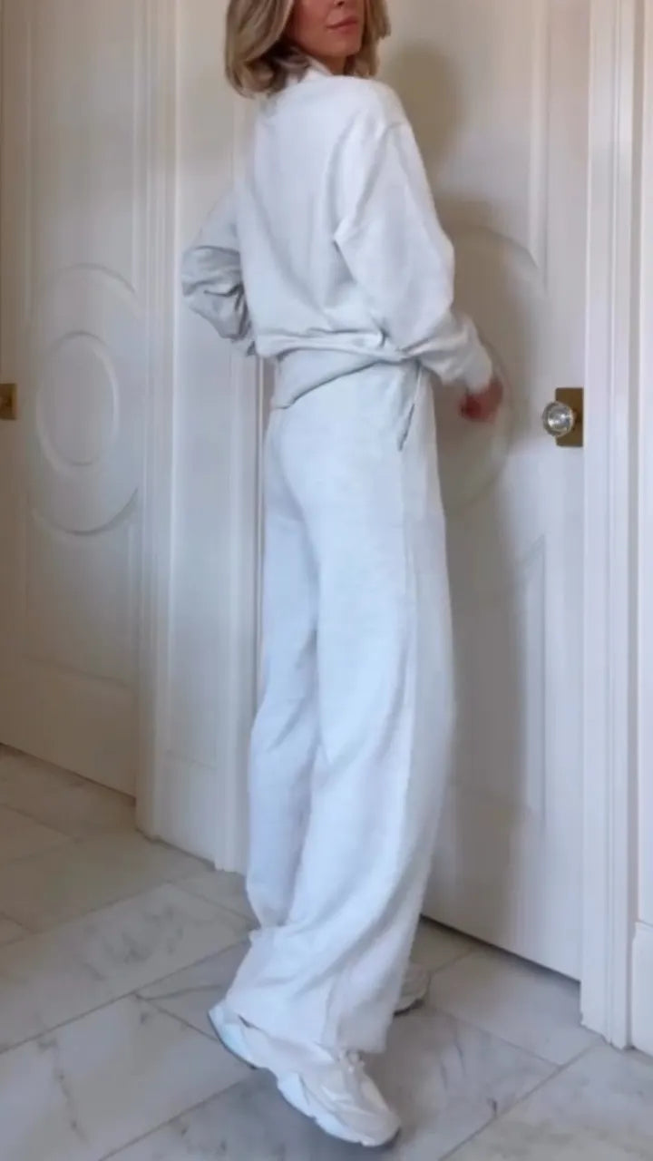 Women Round Neck Half-zip Top + Pants Casual Suit