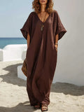 Resort-style V-neck Short-sleeved Loose Maxi Dress