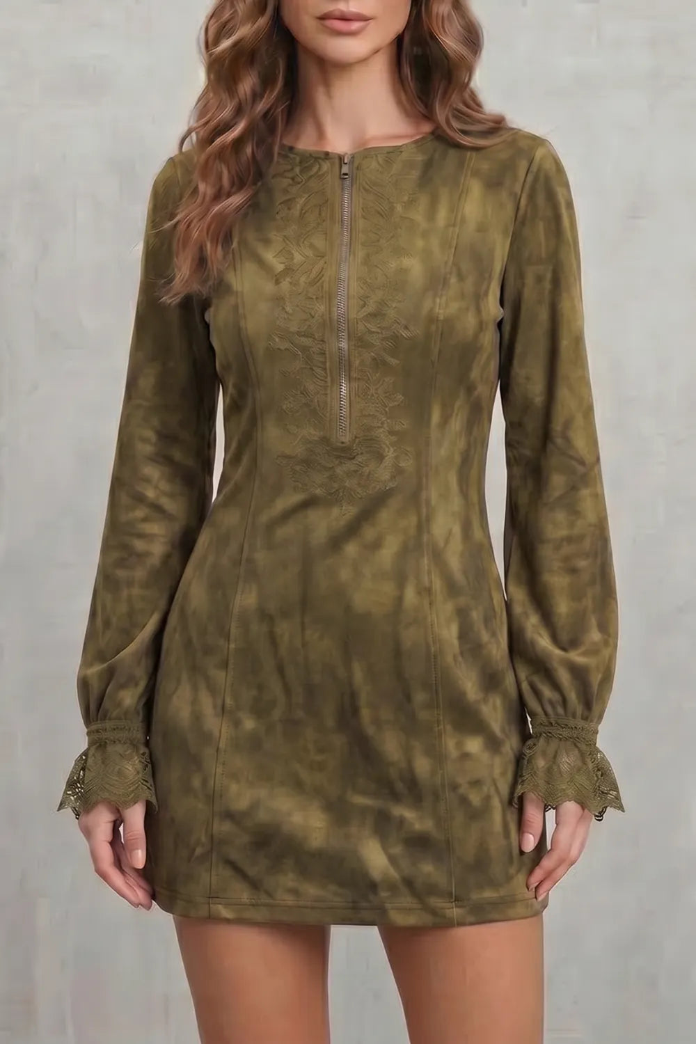 Embroidered detail – Zip-front mini dress