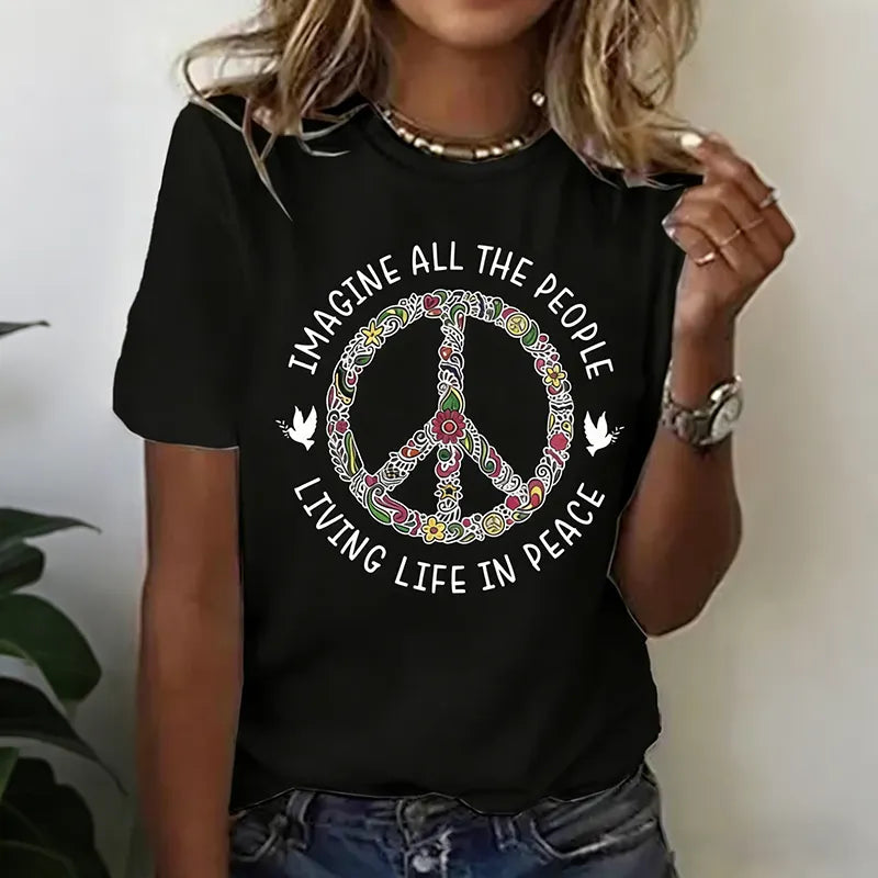 Women's "imagine Everyone Living In Peace" Casual T-shirt