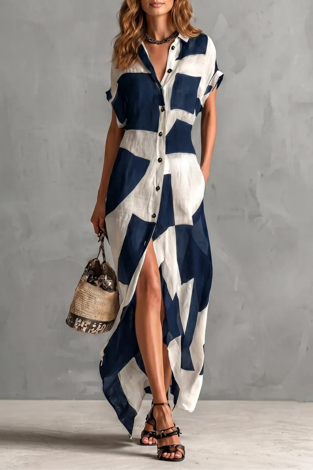 Abstract geometric print – Maxi shirt dress