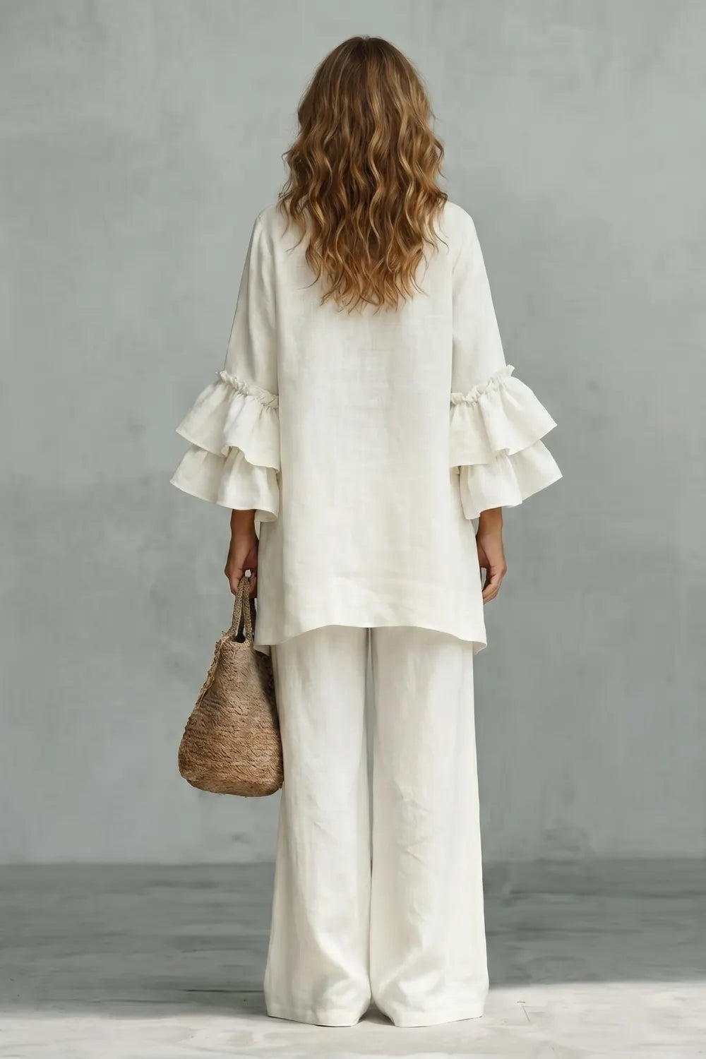Ruffled sleeve ease – Trouser set