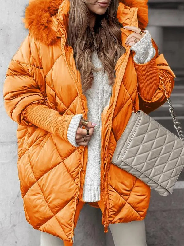 Fur Hooded Long-sleeved Casual Cotton Jacket