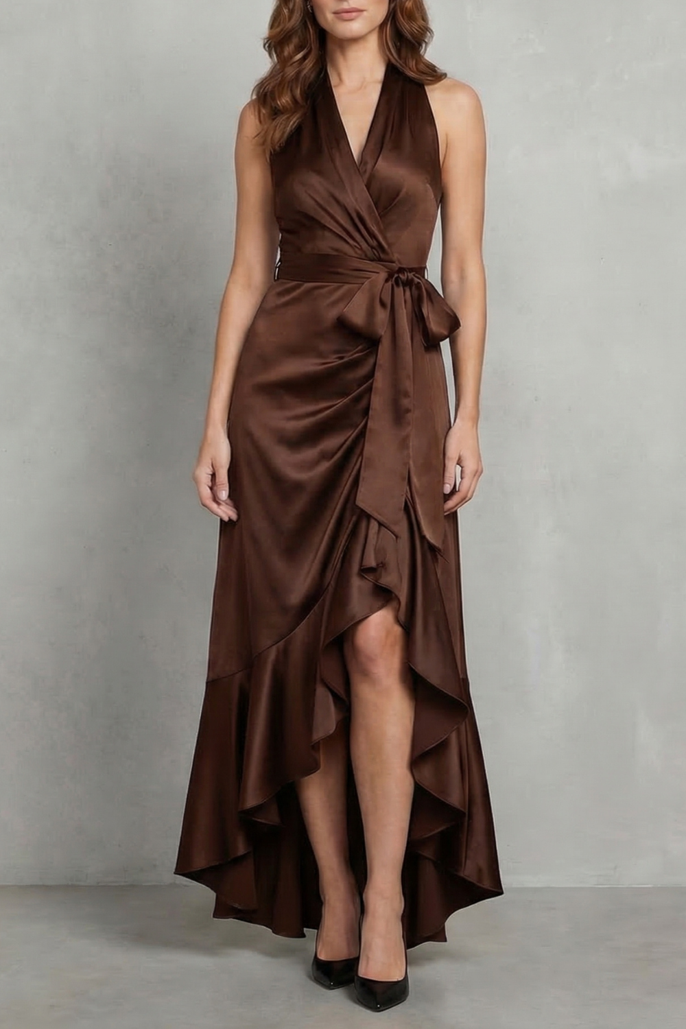 Satin draped silhouette – Evening maxi dress