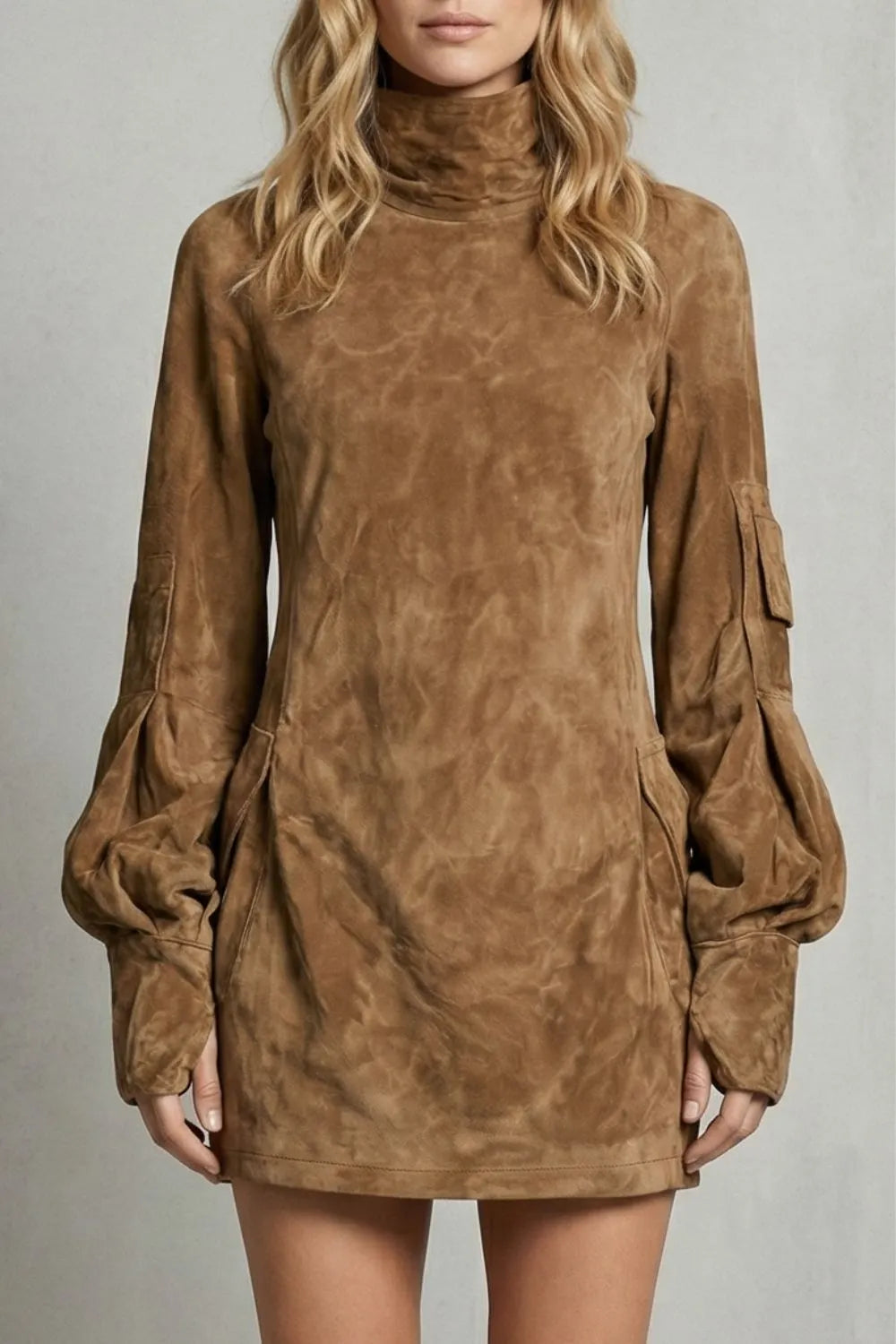 High neck silhouette – Suede-effect mini dress