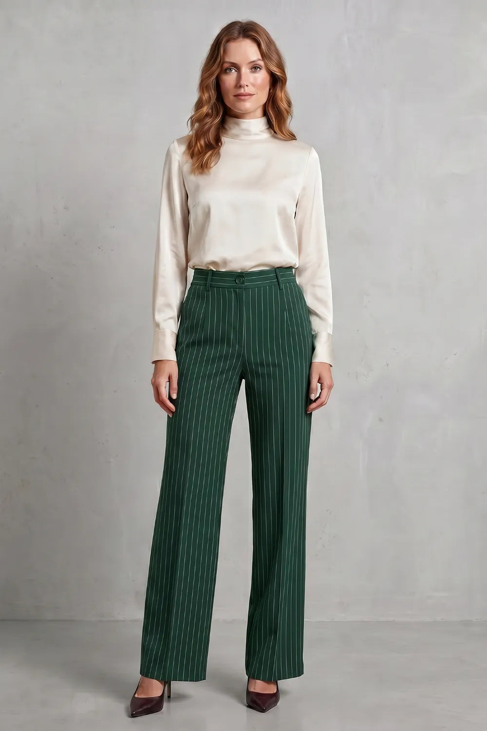 Refined pinstripe elegance – Wide-leg trousers
