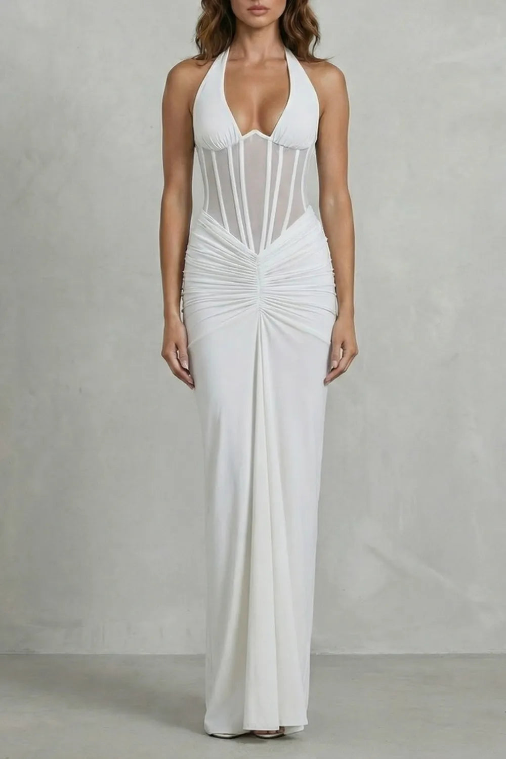 Sculpted allure – Women’s Halter Neck Corset Maxi Dress