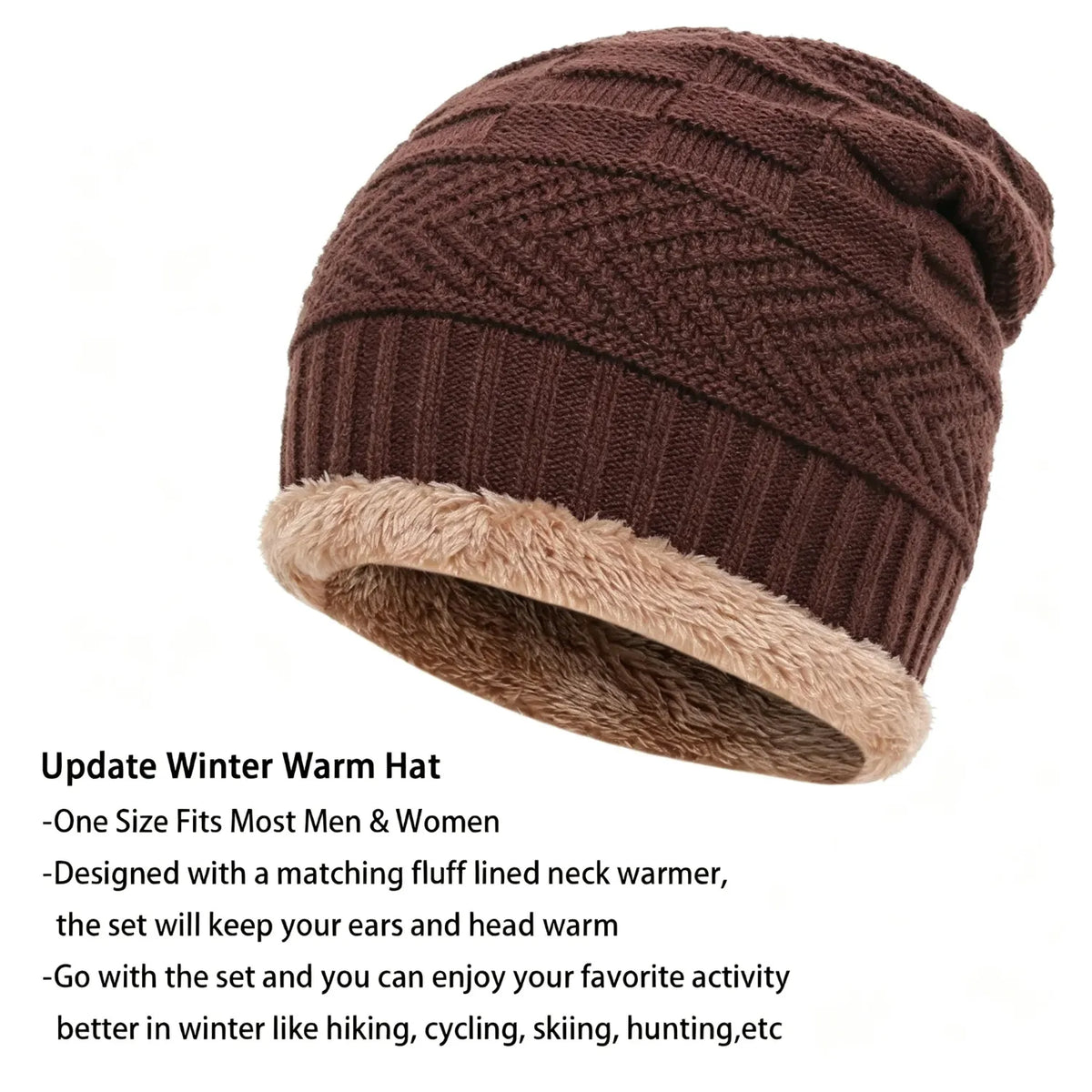 Mens Womens Winter Beanie Hat Scarf Set Warm Knit Hat Thick Fleece Lined Winter Cap