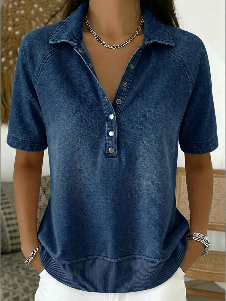 Casual Short-sleeved Denim Pullover Sweatshirt