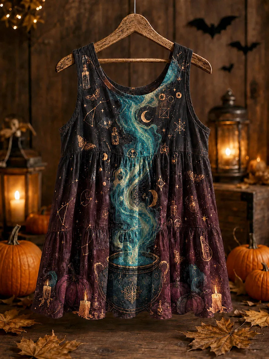 Mystical Moon Phase Cauldron Halloween Sleeveless Tank Top