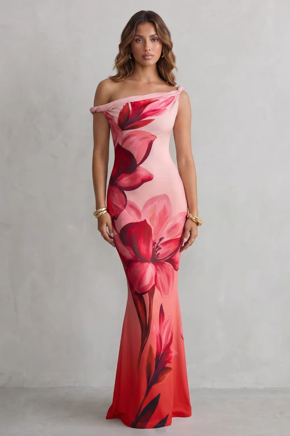 Off-shoulder floral allure – Maxi dress