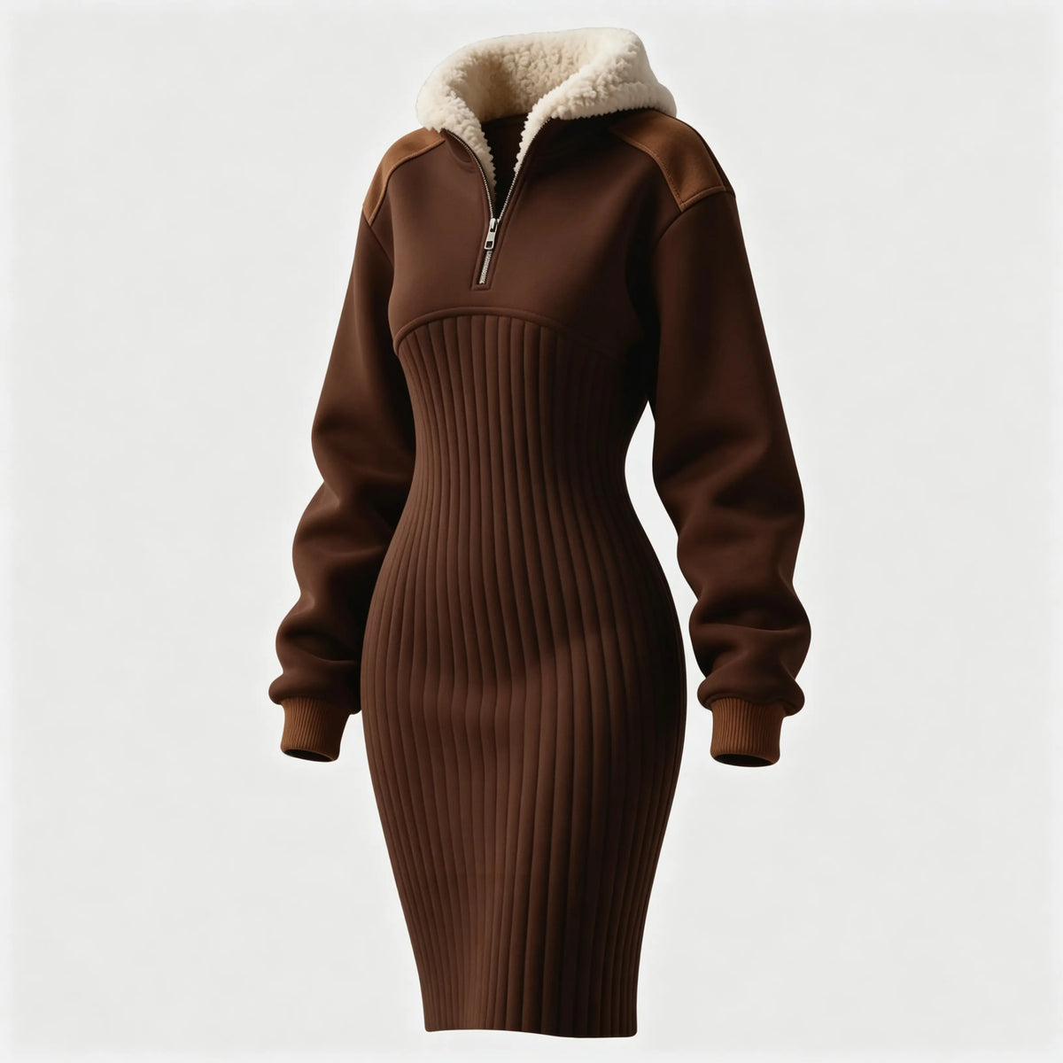 Women's Contrast Color Stitching Suede Lambswool Lapel Hooded Long Sweatshirt