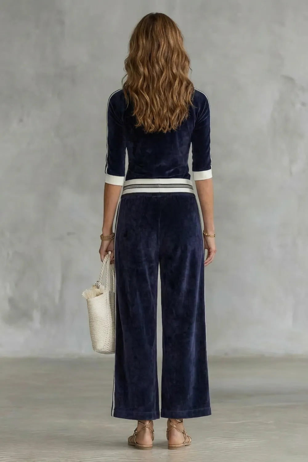 Luxe velour track co-ord with zip-up top & wide-leg pants