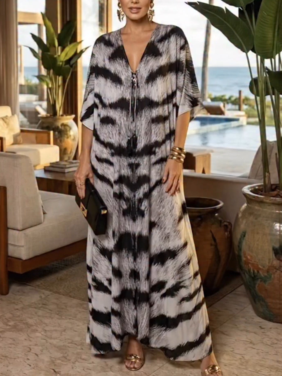 Loose-fitting Casual Bohemian Animal Print Maxi Dress