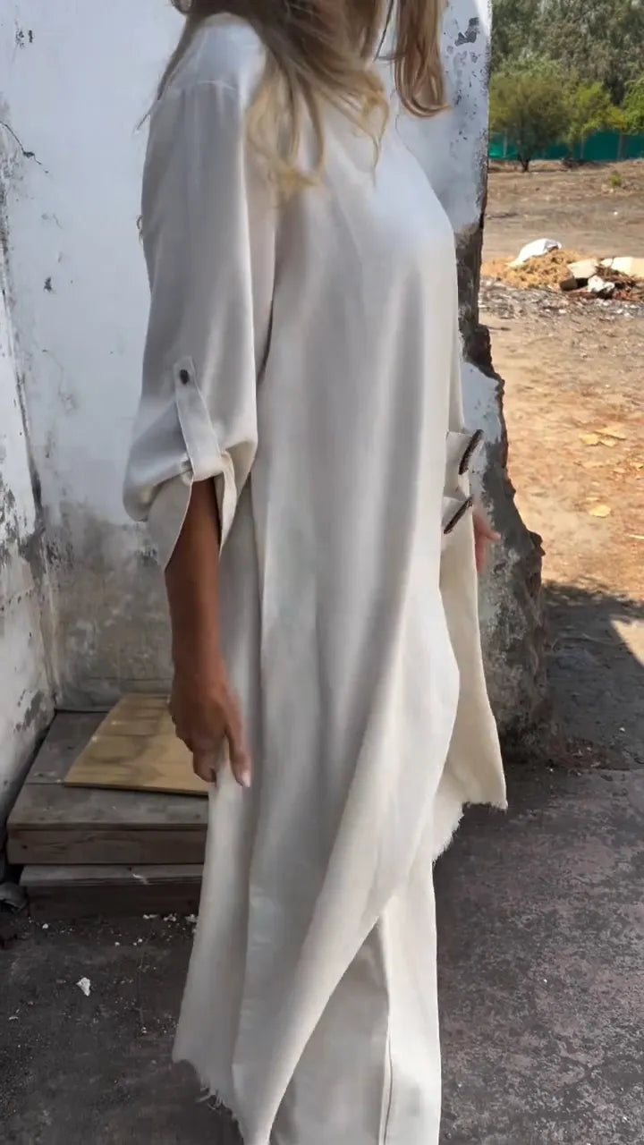 Women Round Neck Irregular Long Top+ Pants Loose Casual Suit