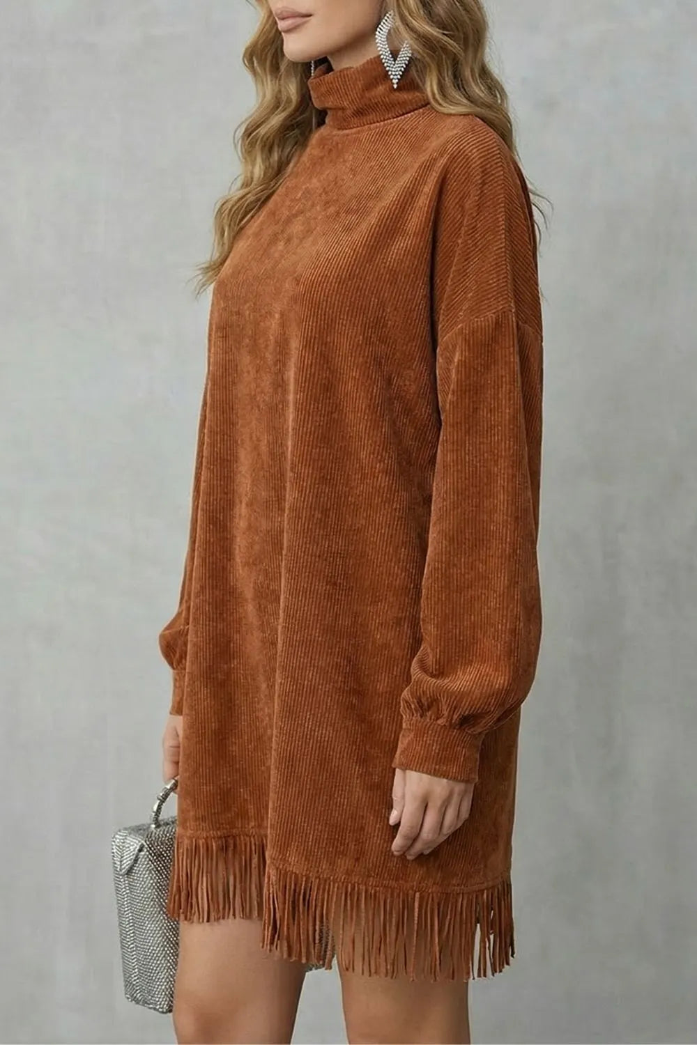 Fringed charm – Turtleneck mini dress