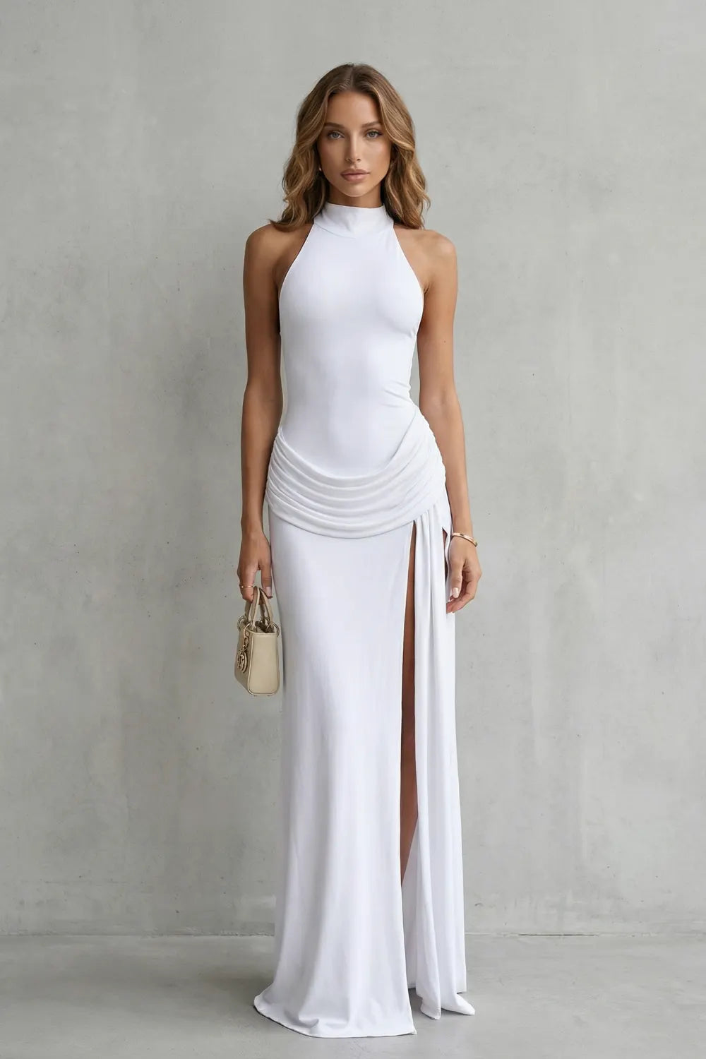 Sleek sophistication – Women’s High-Neck Sleeveless High-Slit Maxi Dress