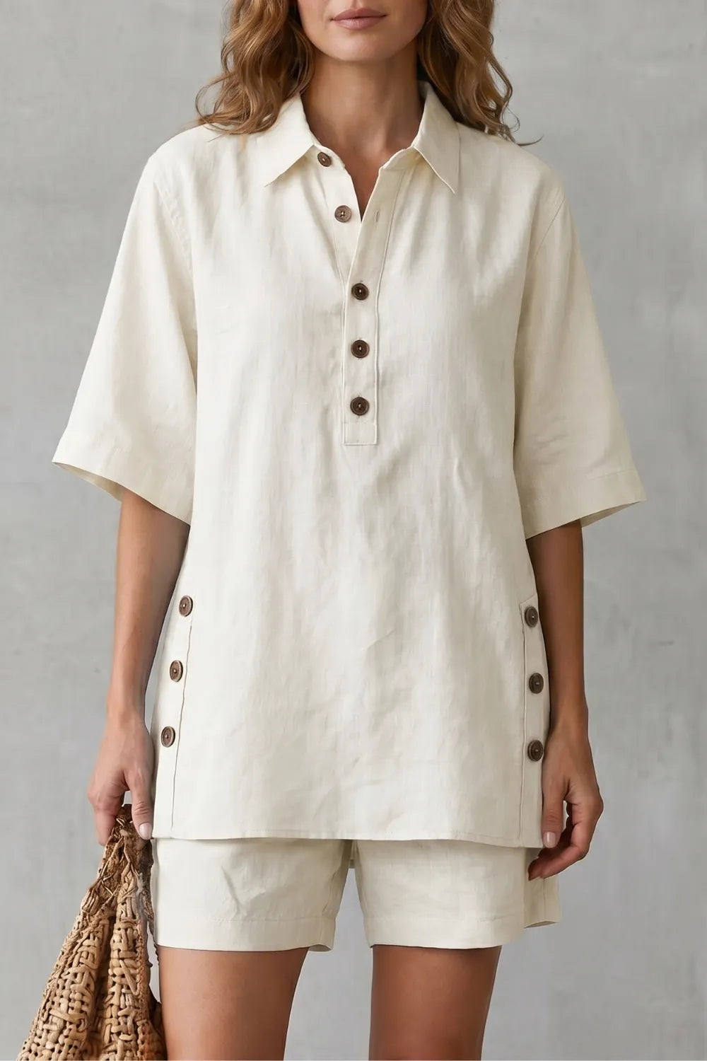 Relaxed button-detail comfort – Shorts set