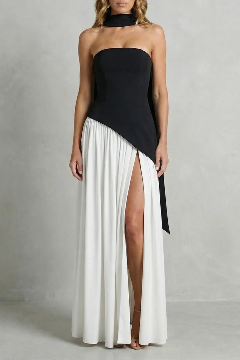 Asymmetric drape accent – Strapless formal gown