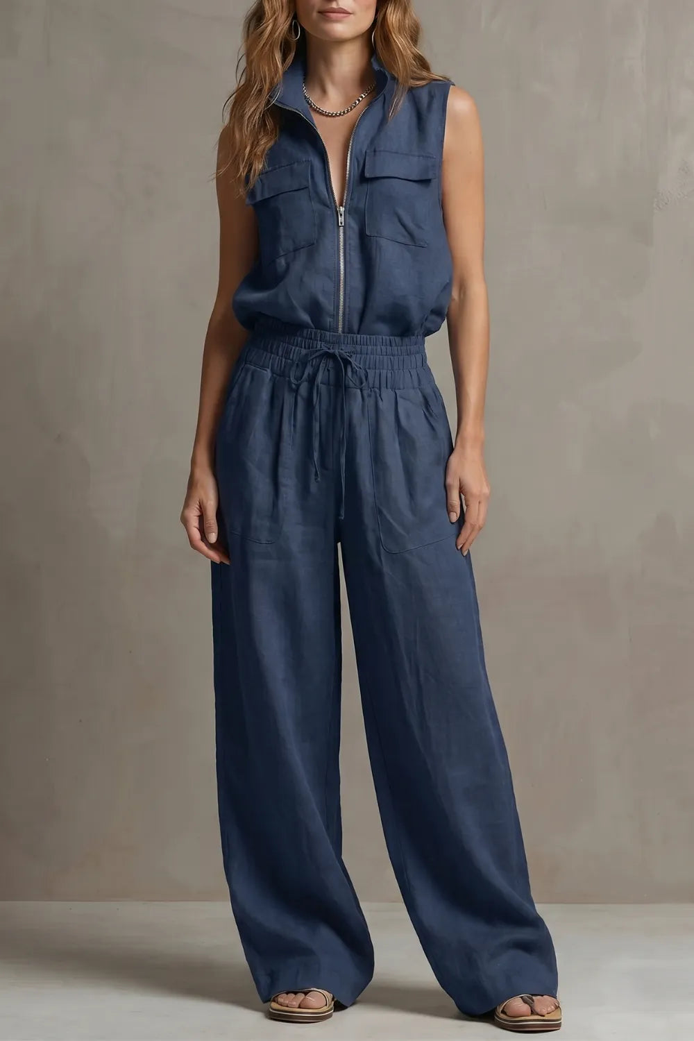 Relaxed zip-front elegance – Trouser set