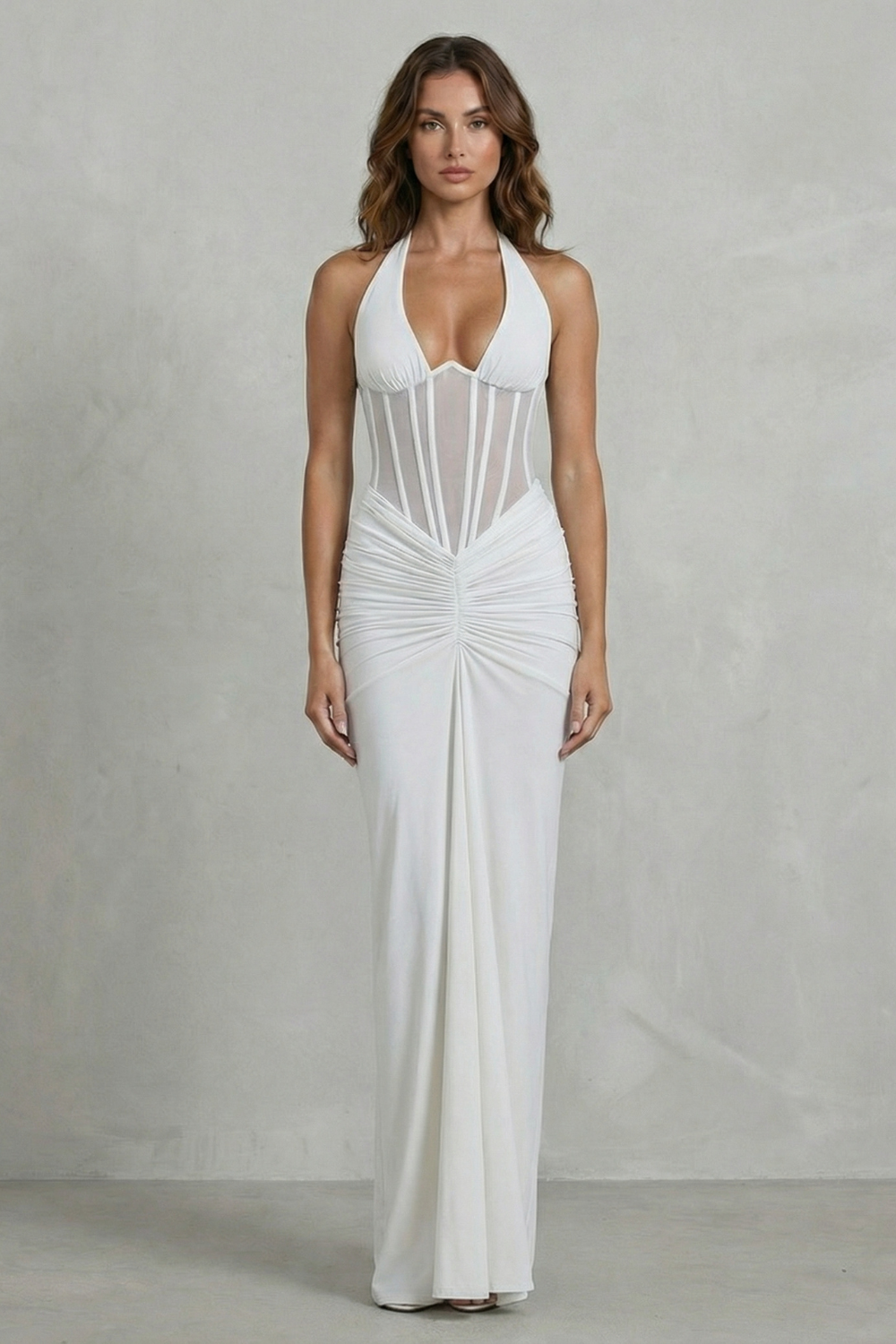Sculpted allure – Women’s Halter Neck Corset Maxi Dress