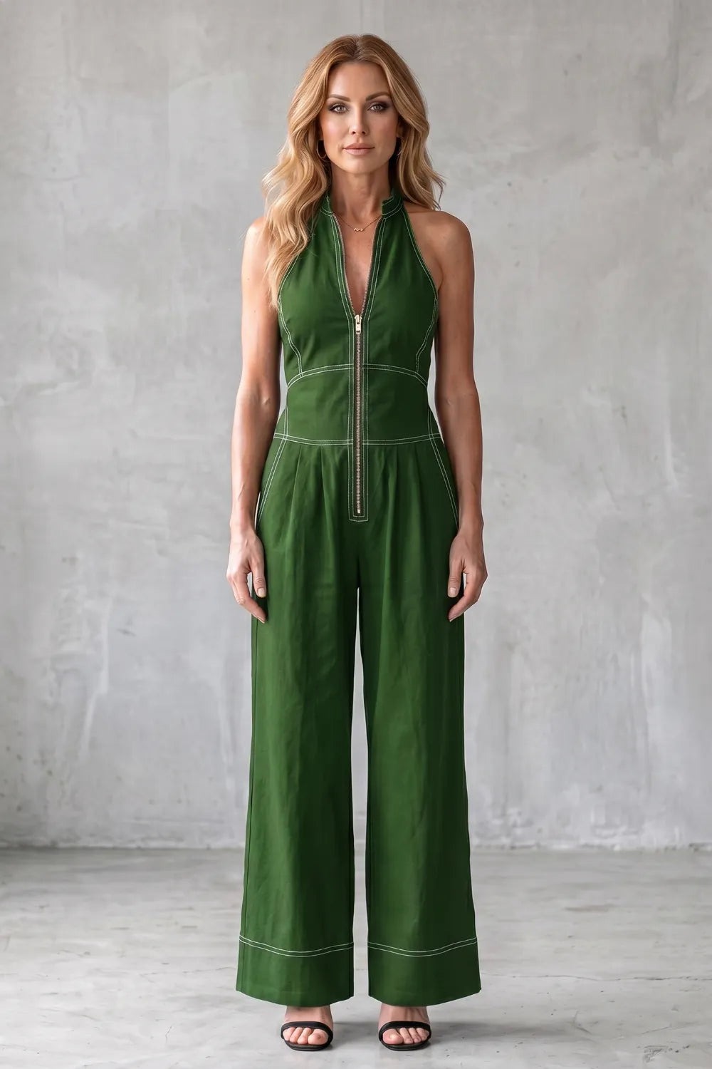 Contrast stitch utility – Wide-leg jumpsuit