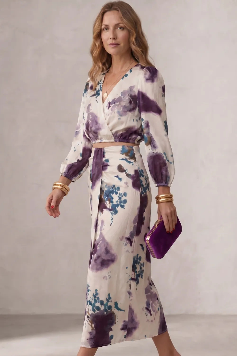 Watercolour floral elegance – Blouse & skirt set
