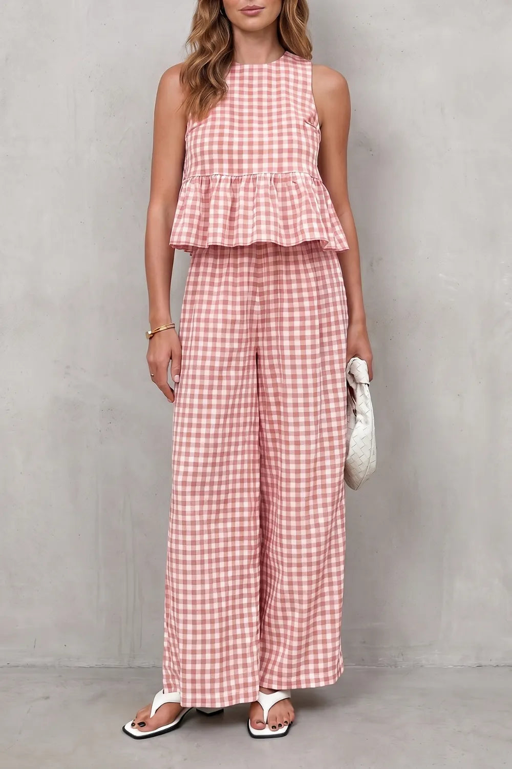 Charming gingham pattern – Two-piece trouser set