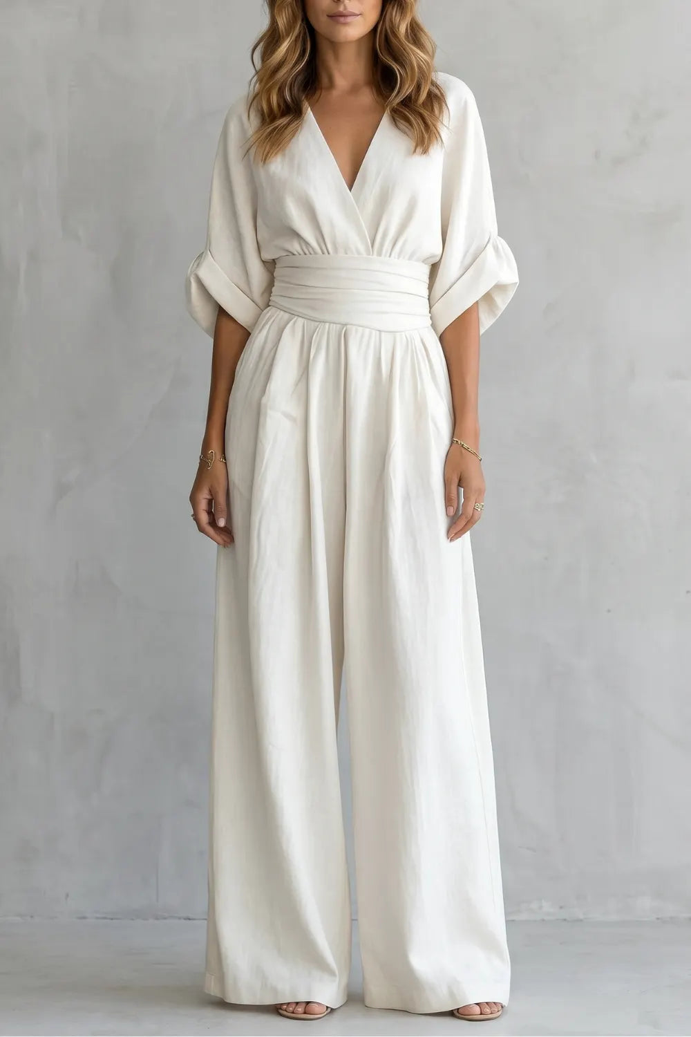 Draped waist elegance – Wide-leg jumpsuit