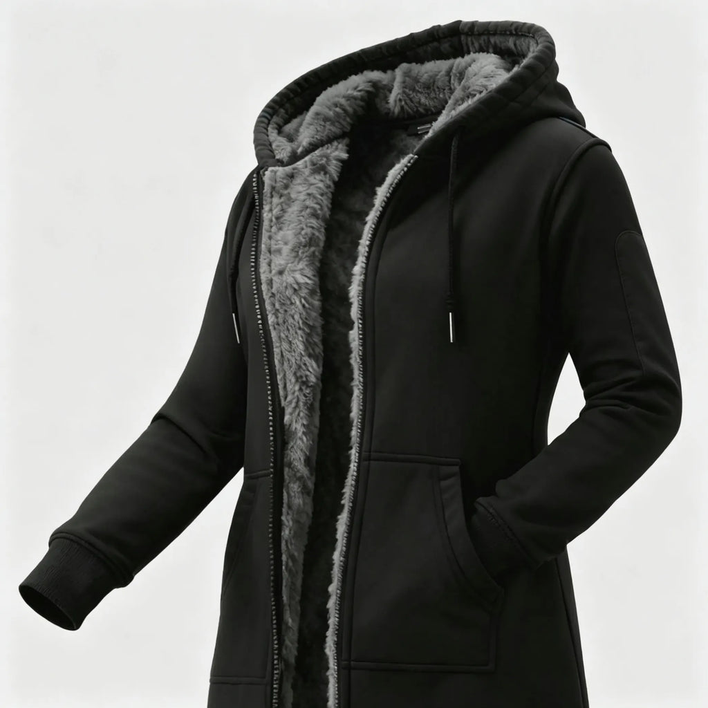 Women's Vintage Fleece Pocket Full Zip Long Sleeve Hoodie Long Coat