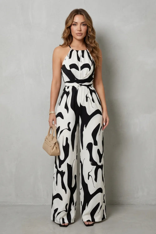 Abstract print halter – Wide-leg jumpsuit