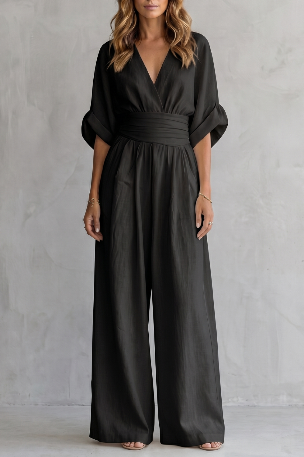 Draped waist elegance – Wide-leg jumpsuit