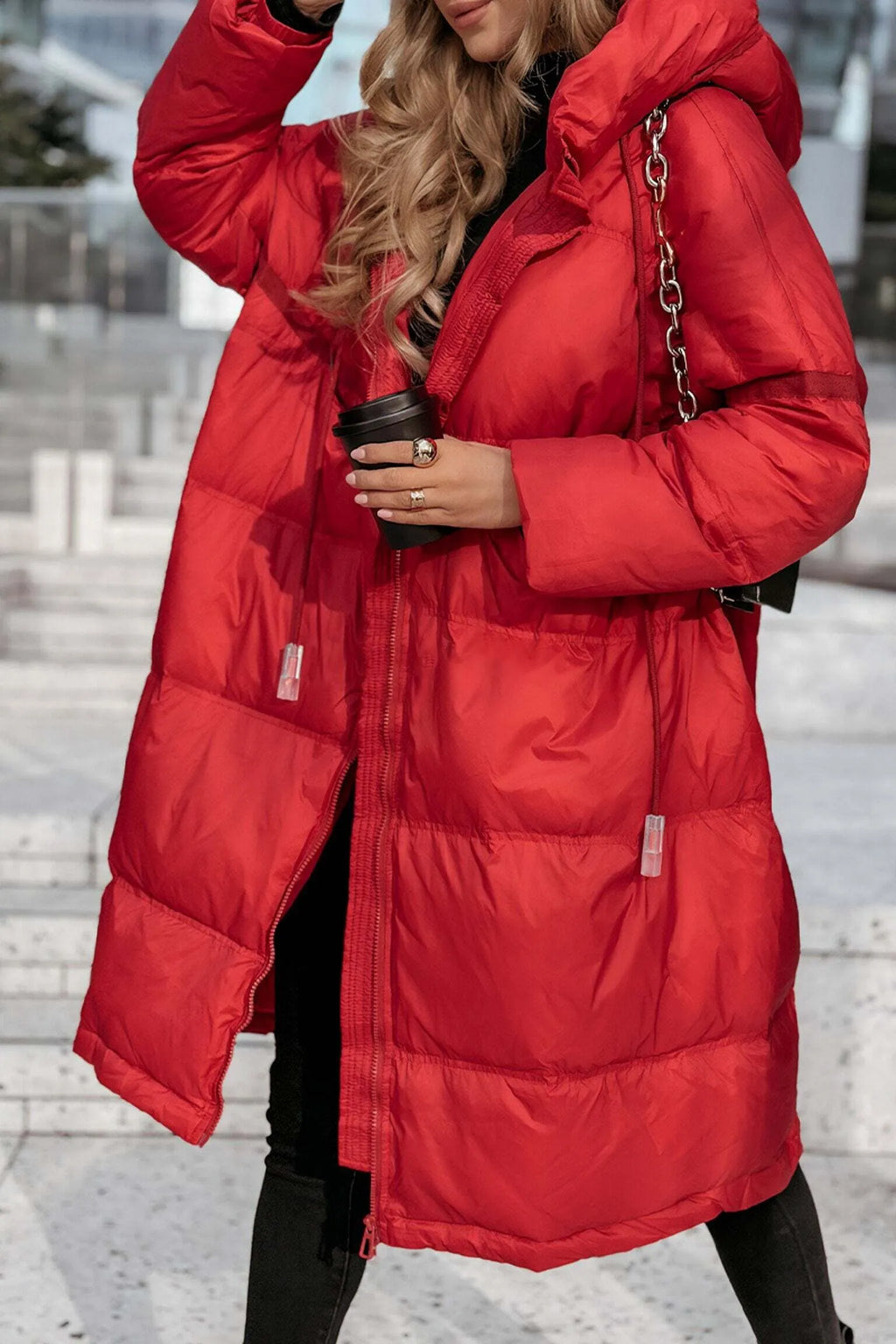 Women's Hooded Long Sleeve Mid-length Cotton Coat