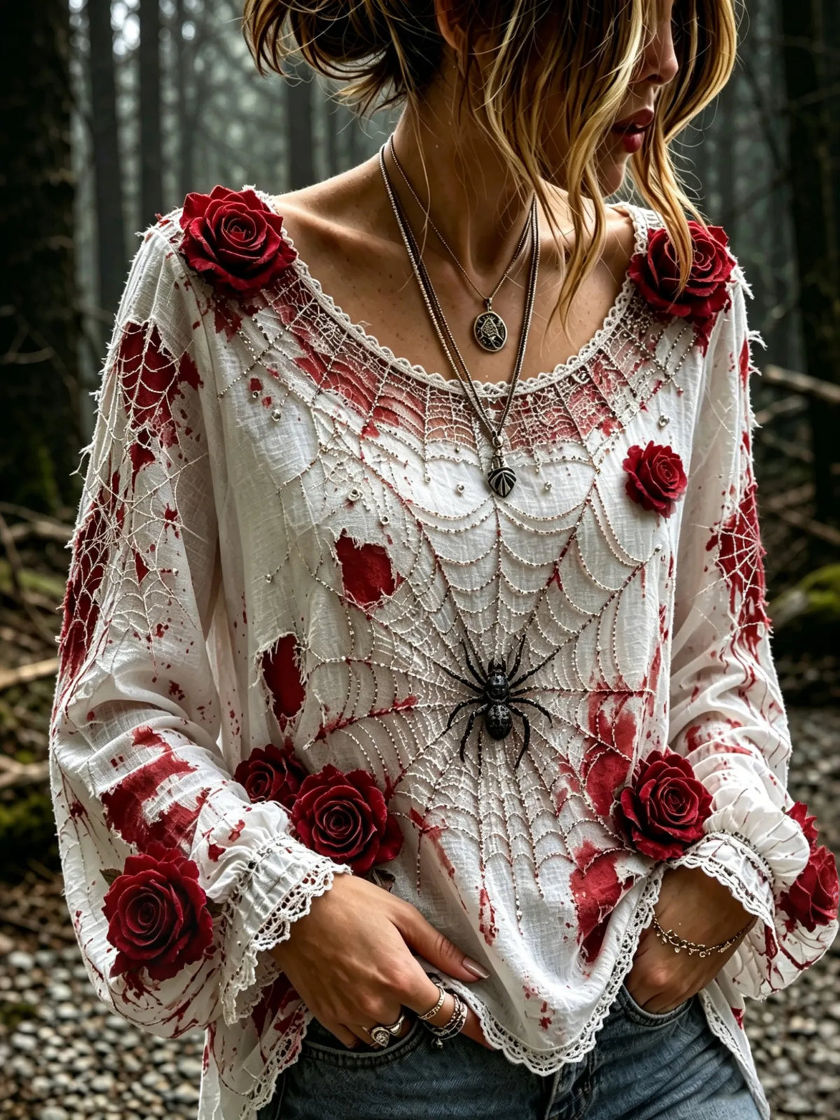 Women's Vintage Rose Linen Blend Art Long Sleeve T-shirt