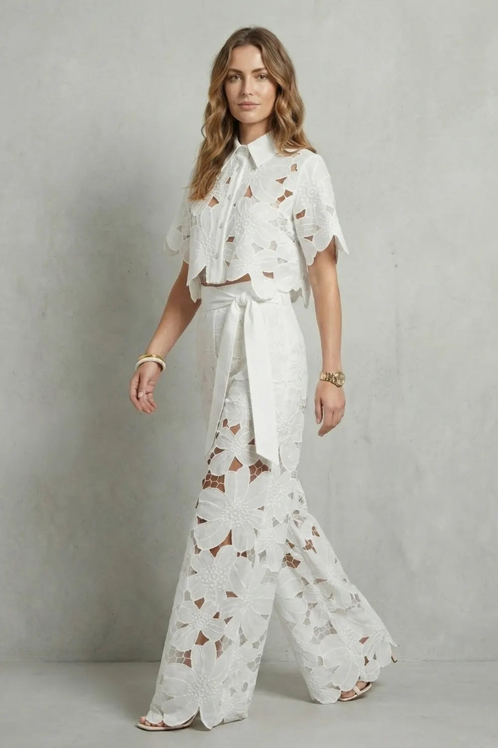 Embroidered lace elegance – Top and skirt set