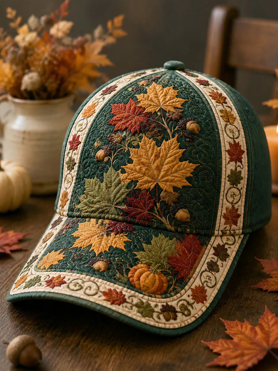 Autumn Maple Pumpkin Quilted Baseball Cap