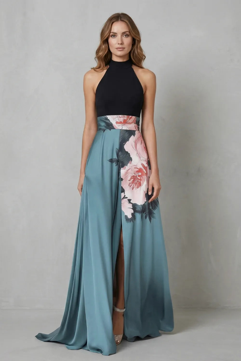 Contrast floral elegance – Maxi dress
