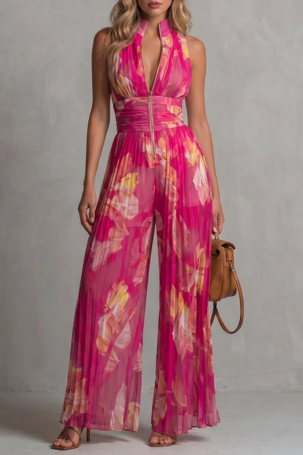 Pleated halter elegance – Wide-leg jumpsuit