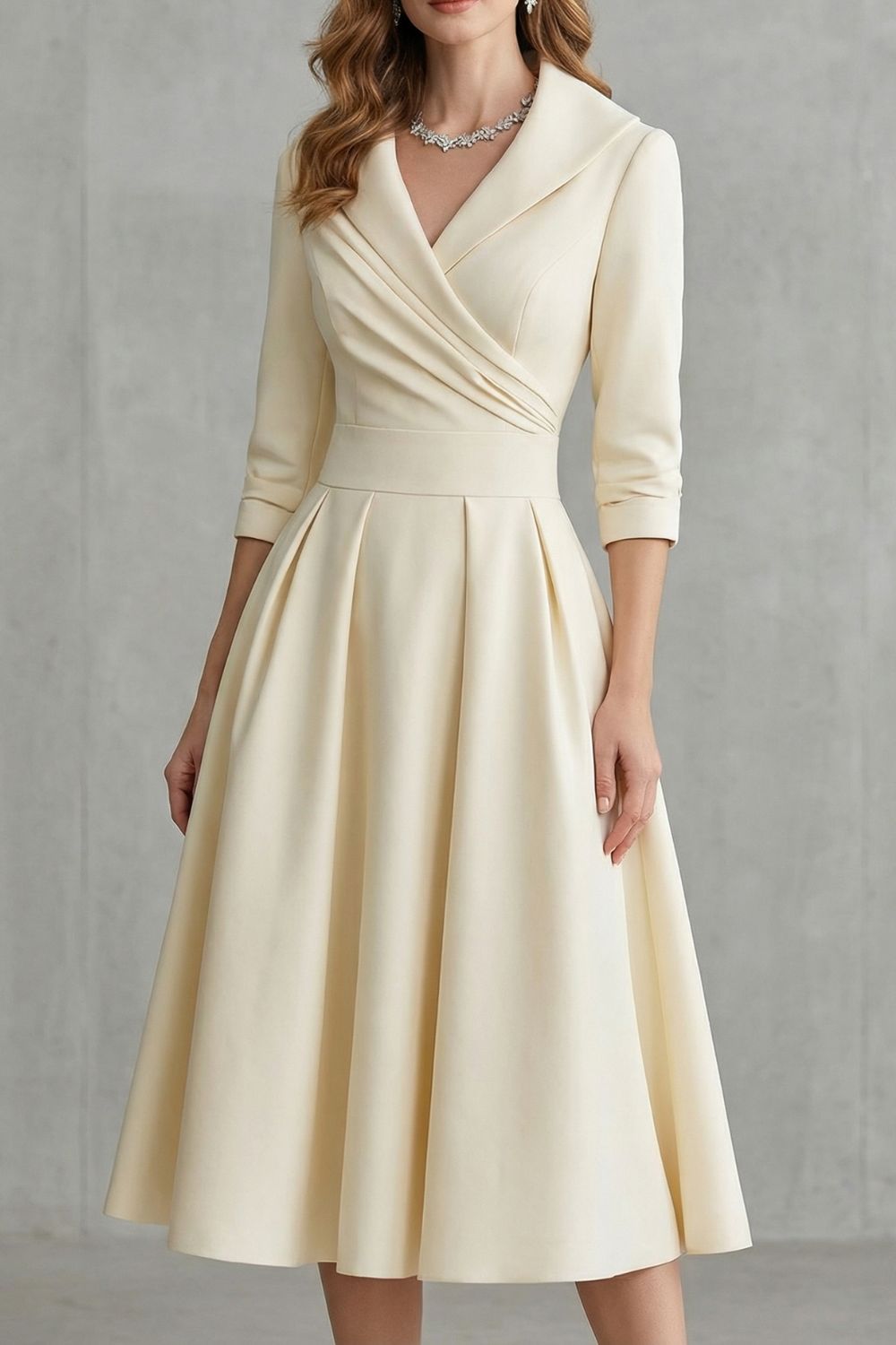 Draped collar elegance – Midi dress