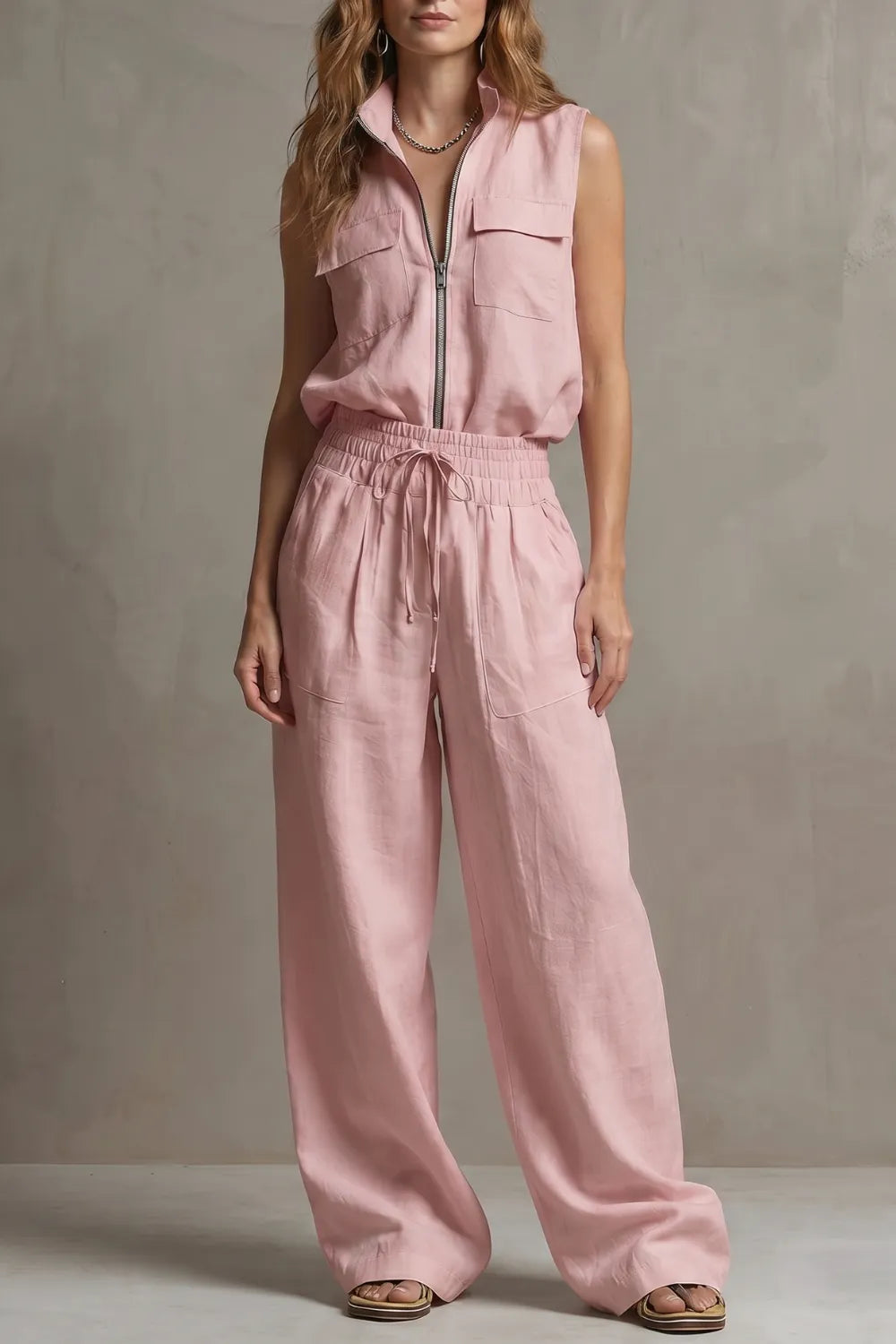 Relaxed zip-front elegance – Trouser set
