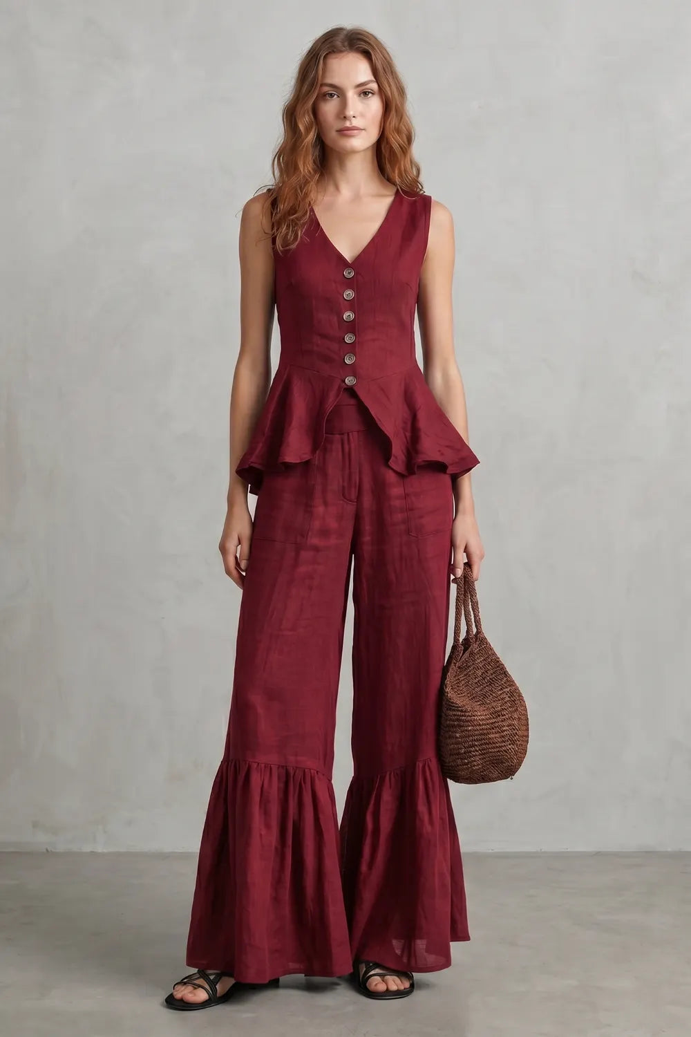 Ruffled resort elegance – Trouser set